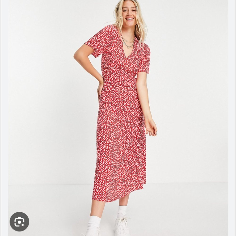 New Look Tall Flutter Sleeve Drop Hem Midi Dress … - image 1